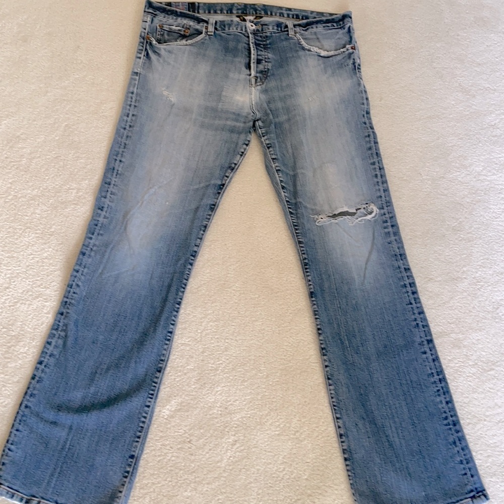 Lucky Brand by G Montesano distressed blue 5 pockets regular raise jeans Sz 38